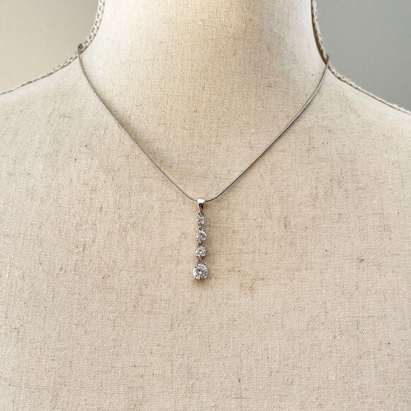 Landau Rhinestone Crystal Drop Pendant Silver Tone Necklace  16" -18" Chain - Picture 1 of 3